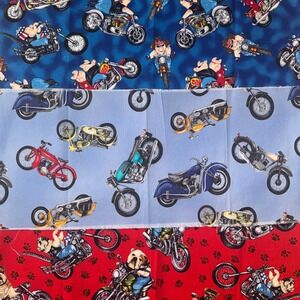 Novelty‎ Motorcycle Biker Animals & Geometric Cotton Fabric Remnants Lot 6pc